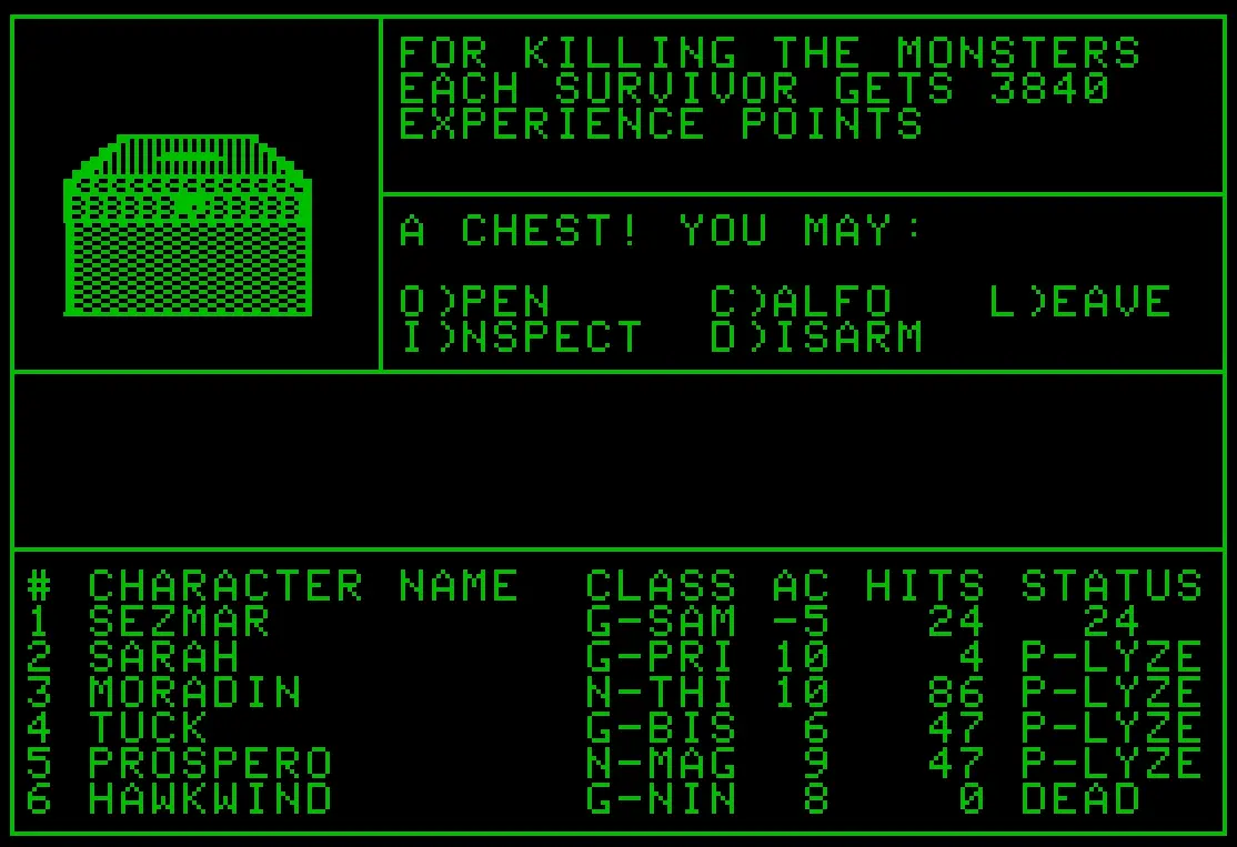 Wizardry I on the Apple II computer